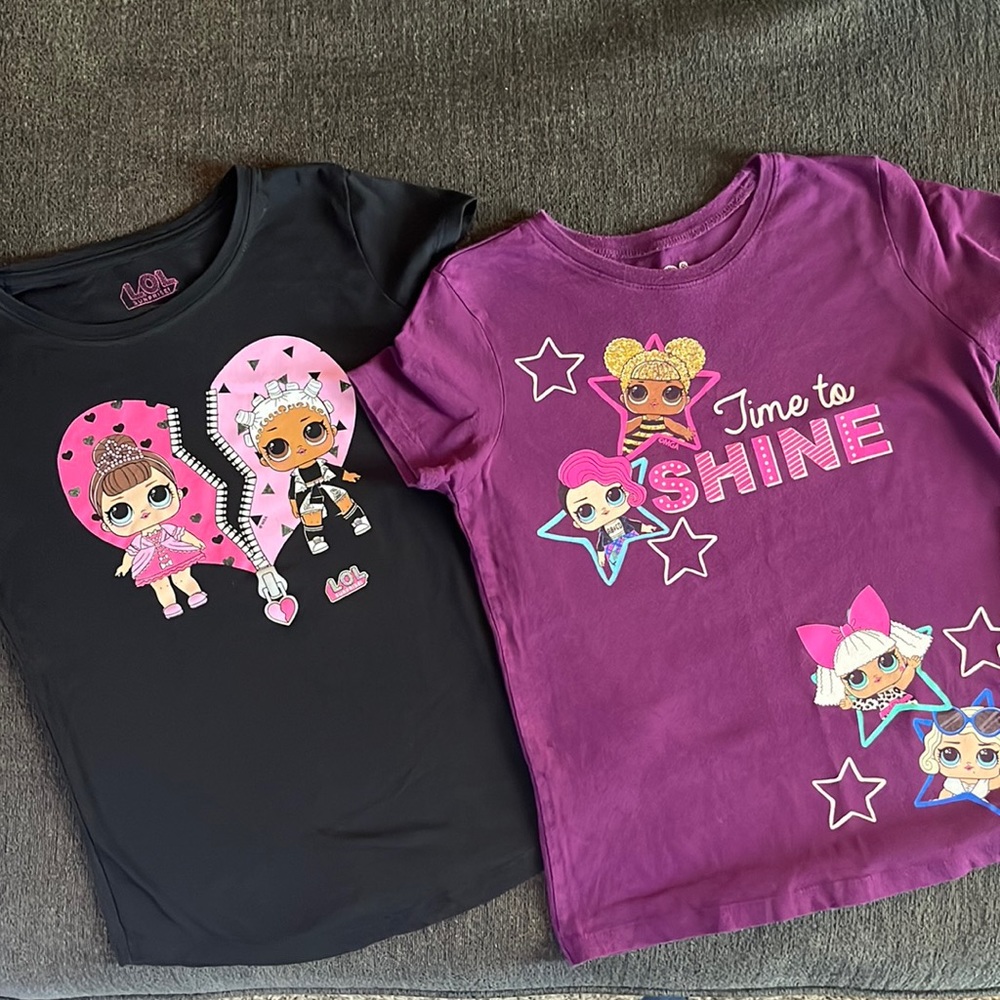 L.O.L. Surprise! Girls Large T-Shirts Plum and Black Set of 2